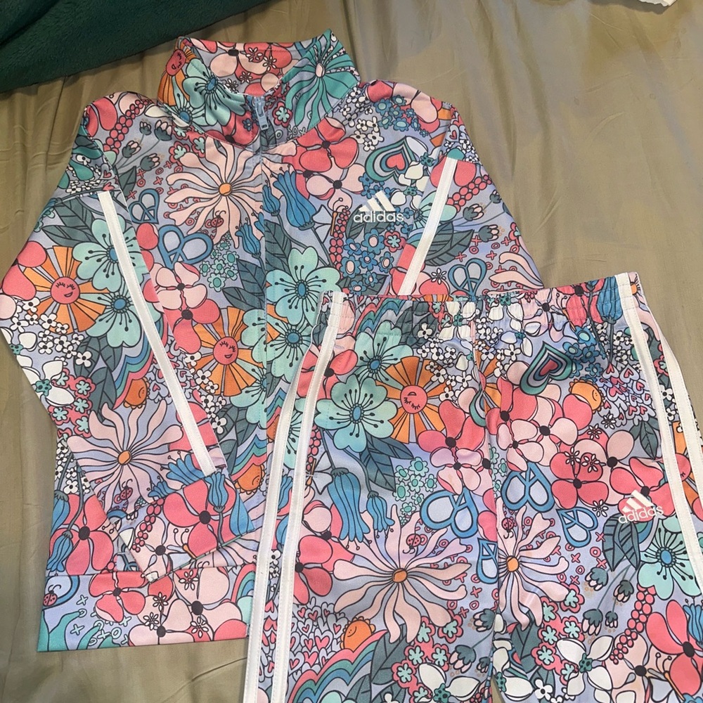 Adidas Pink and Blue Pajama Set with Floral Design - Picture 3 of 5